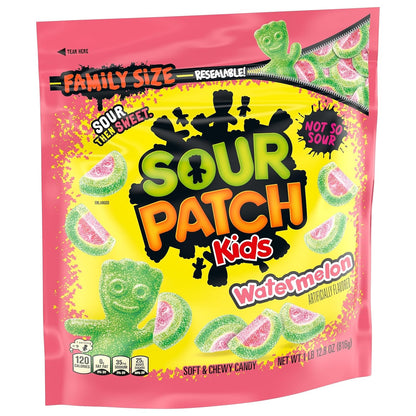 SOUR PATCH KIDS Watermelon Soft & Chewy Candy – Family Size Lunchbox Snack for School Kids, 1.8 lb Resealable Bag