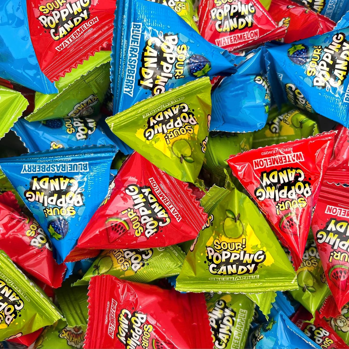 Sour Popping Rocks - Portable Trick-or-Treat Candy for Outdoor Halloween Distribution - 40 Individually Wrapped Triangle Pouches with Three Fruity Flavors
