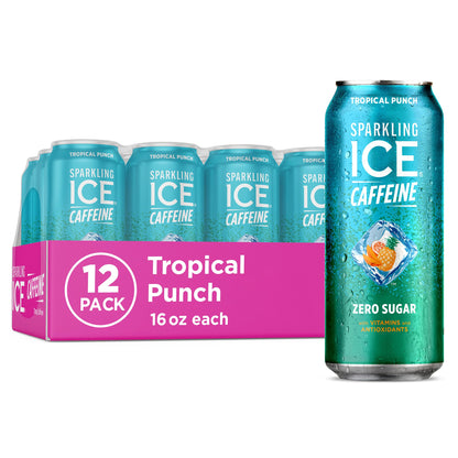 Sparkling Ice Caffeine Black Raspberry Sparkling Water for Hiking Trail Hydration, Lightweight Sparkling Energy Drink for the Trail