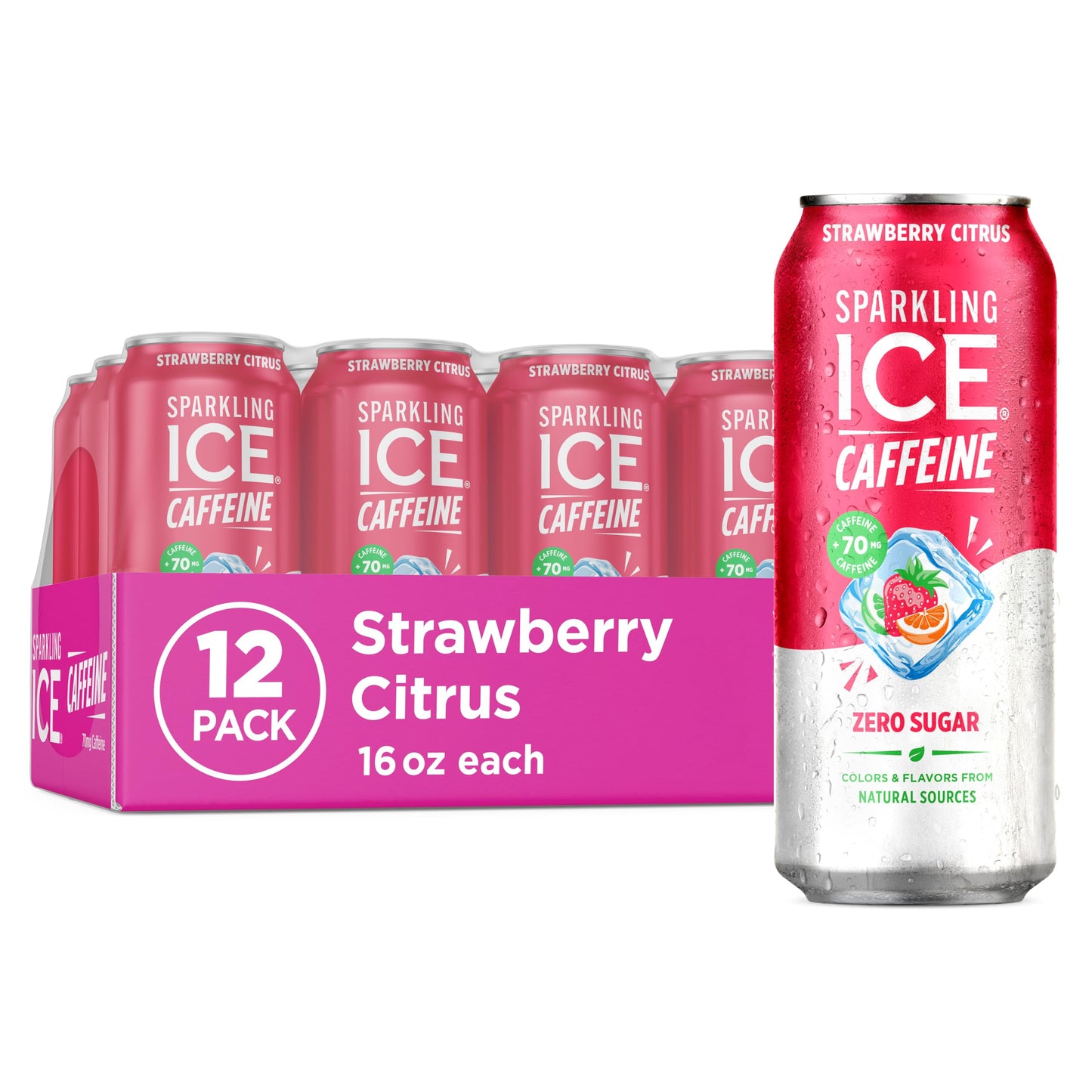 Sparkling Ice Caffeine Black Raspberry Sparkling Water for Hiking Trail Hydration, Lightweight Sparkling Energy Drink for the Trail