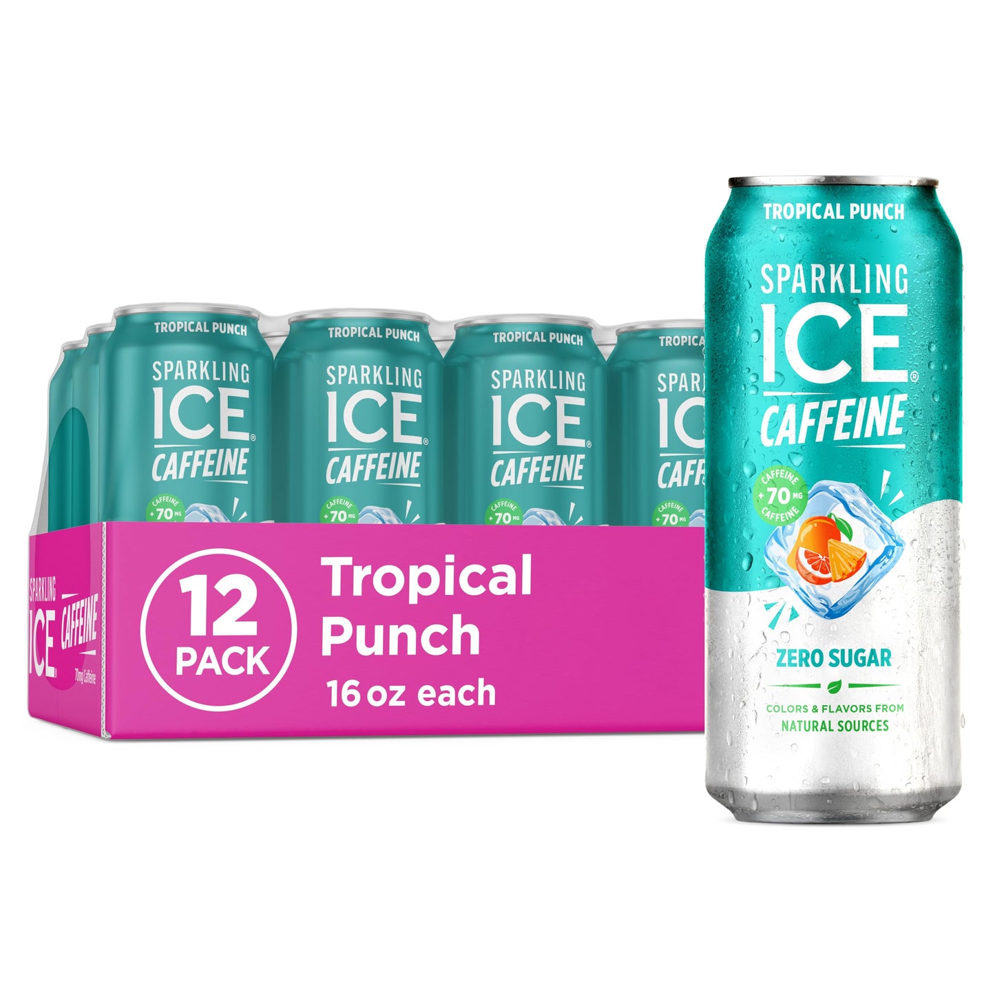 Sparkling Ice Caffeine Black Raspberry Sparkling Water for Hiking Trail Hydration, Lightweight Sparkling Energy Drink for the Trail