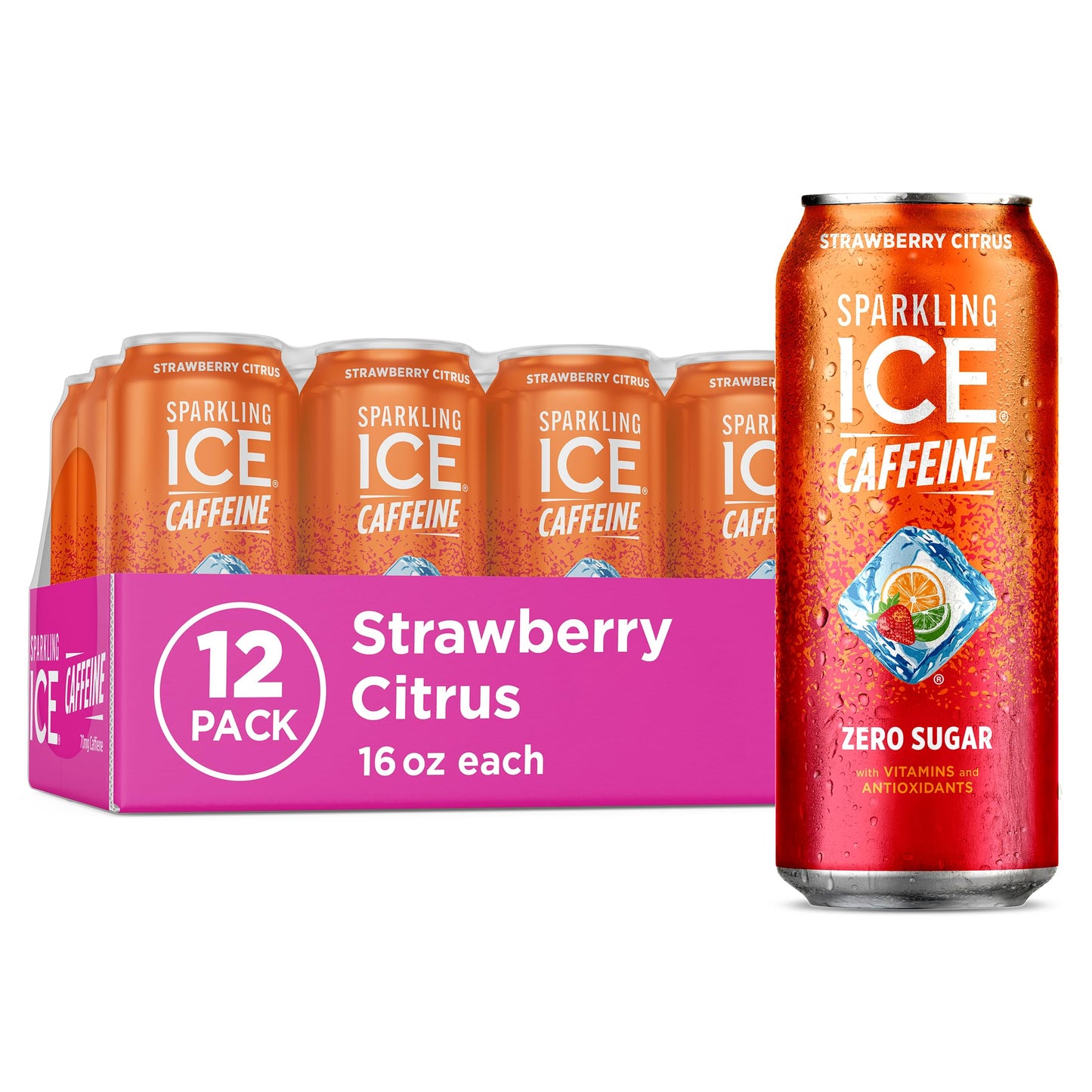 Sparkling Ice Caffeine Black Raspberry Sparkling Water for Hiking Trail Hydration, Lightweight Sparkling Energy Drink for the Trail