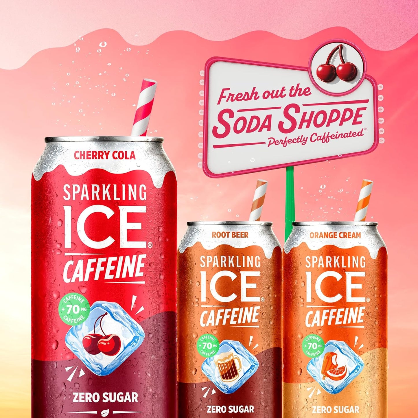 Sparkling Ice® Caffeine Soda Shoppe Orange Cream – Focus Fuel for Home Office Workstations, 70mg Clean Caffeine 12-Pack