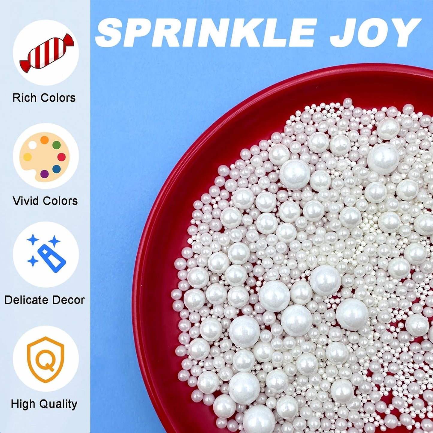 Sprinkles for Cake Decorating White Pearl Sprinkles 4 Sizes Mix Simple Clean Cake Cupcake Cookie Toppings