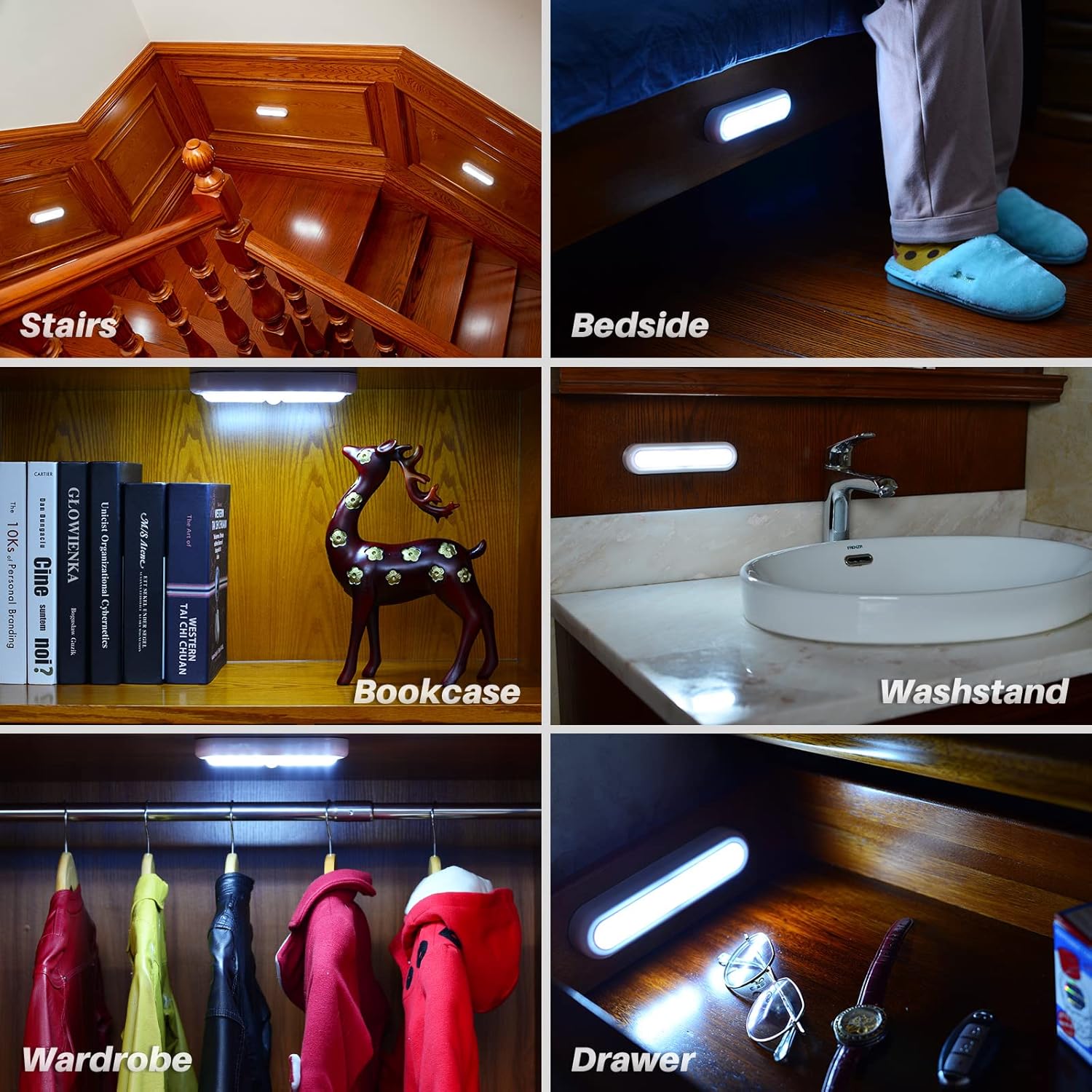STAR-SPANGLED 3 Pack 7” Motion Sensor Light Indoor – Battery Powered LED for Stairs and Hallway Safety, No Wiring Required