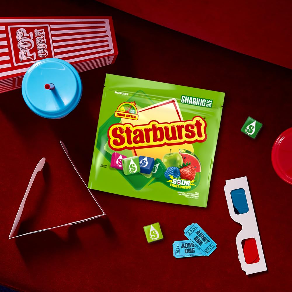 STARBURST Sour Chewy Candy Portable Snack for Camping Trips, Picnics, and Outdoor Movie Nights, 15.6 Oz Resealable Bag