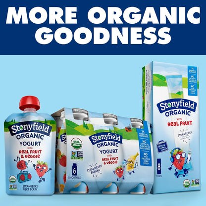 Stonyfield Organic Kids Strawberry Banana Yogurt Pouches – Non GMO Gluten Free Snack for Wellness Focused Families, 3.5 oz 4 ct