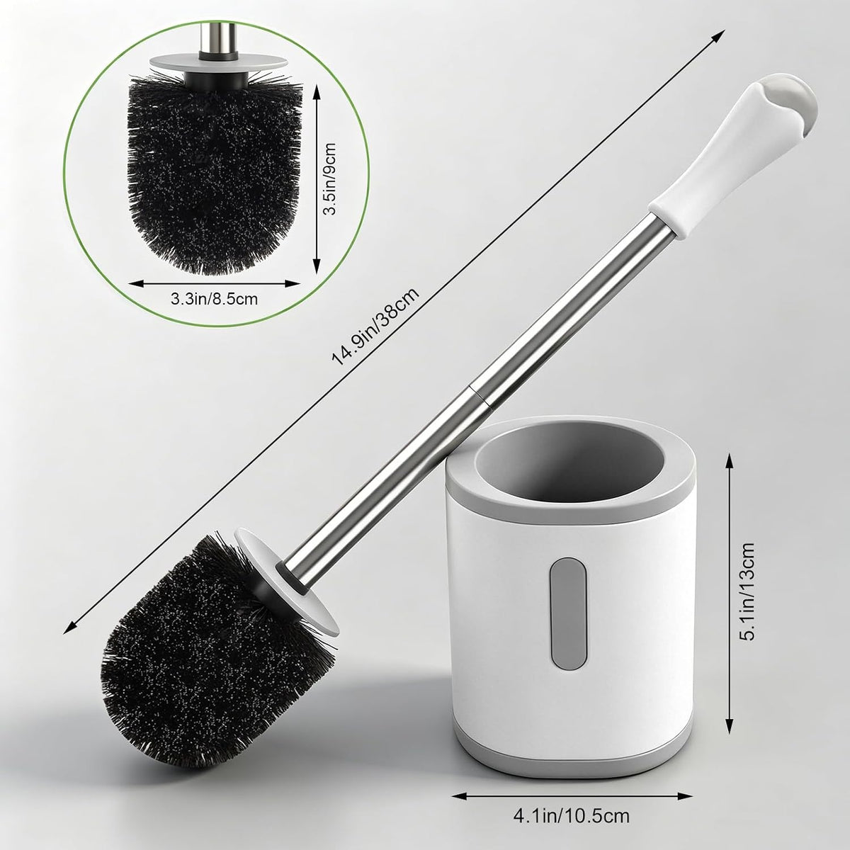 sturdy nylon bristles designed for deep cleaning under the rim and inside the toilet pipe