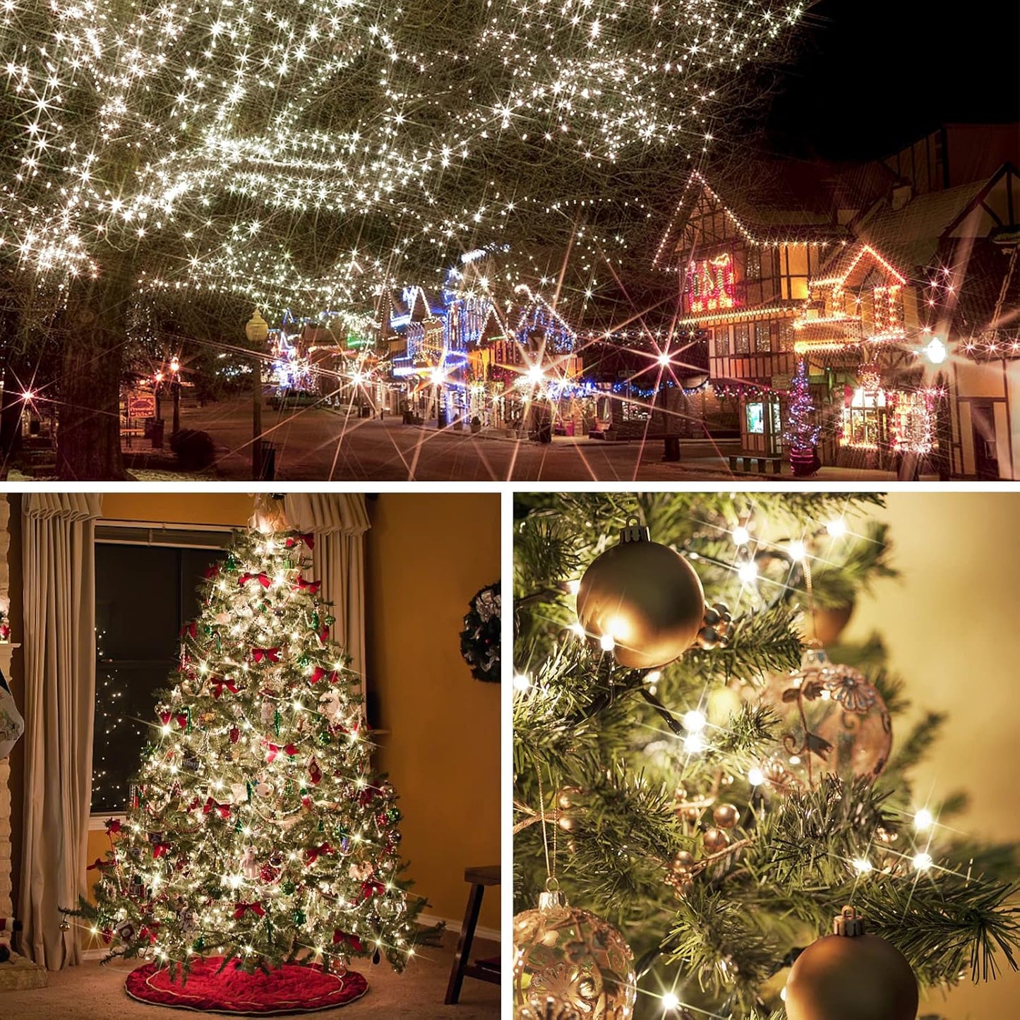 suddus Christmas String Lights – Cozy Warm White Bedroom and Living Room Decor, 33ft Diamond-Cut LED String with 8 Lighting Modes