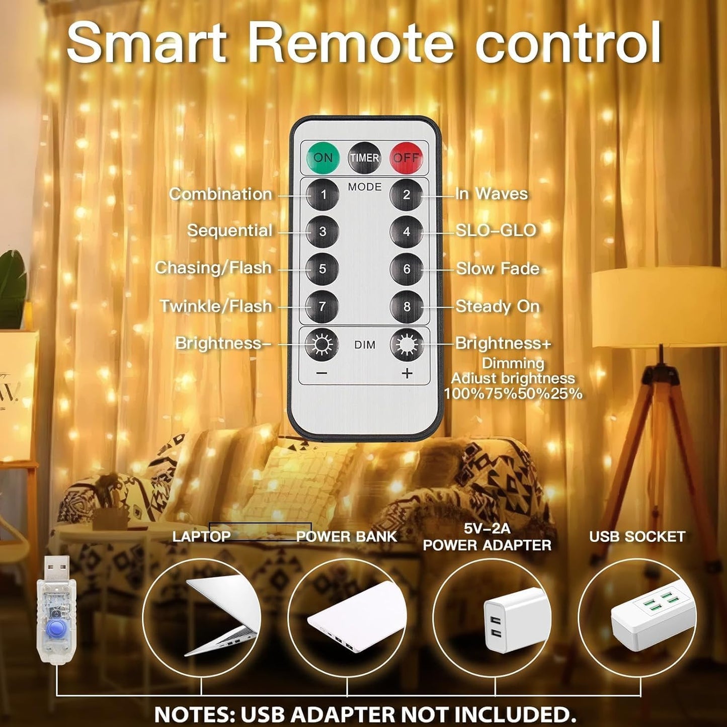 suddus Curtain Lights for Bedroom Walls and Windows – 200 LED Warm White Ambient Decor with Dimmable Remote and Timer
