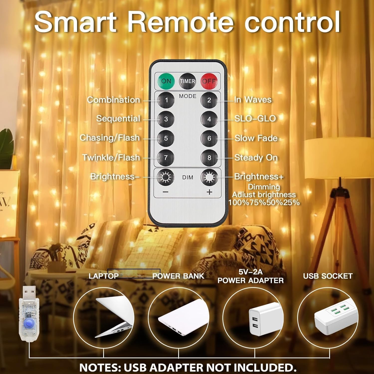 suddus Curtain Lights for Bedroom Walls and Windows – 200 LED Warm White Ambient Decor with Dimmable Remote and Timer