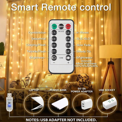 suddus Curtain Lights for Bedroom Walls and Windows – 200 LED Warm White Ambient Decor with Dimmable Remote and Timer