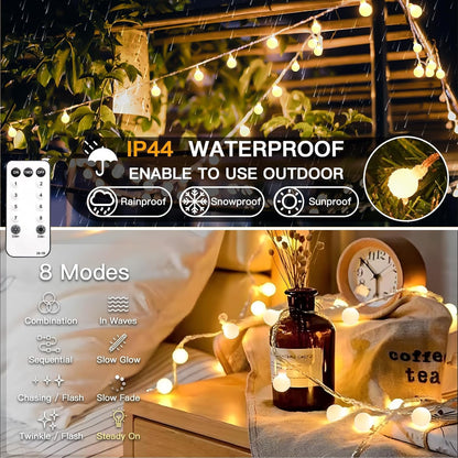 suddus G16 Globe String Lights – 33ft Warm White Fairy Lights for Living Room and Bedroom Aesthetic, Dimmable Remote-Controlled Indoor Decor