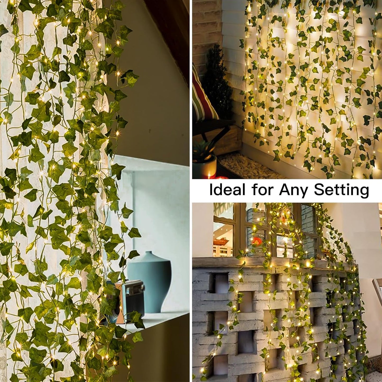 suddus Vine Curtain Lights – 200 LED Bedroom Decor for Cozy Reading Nooks and Headboard Walls, Warm White Fairy Lights with Ivy