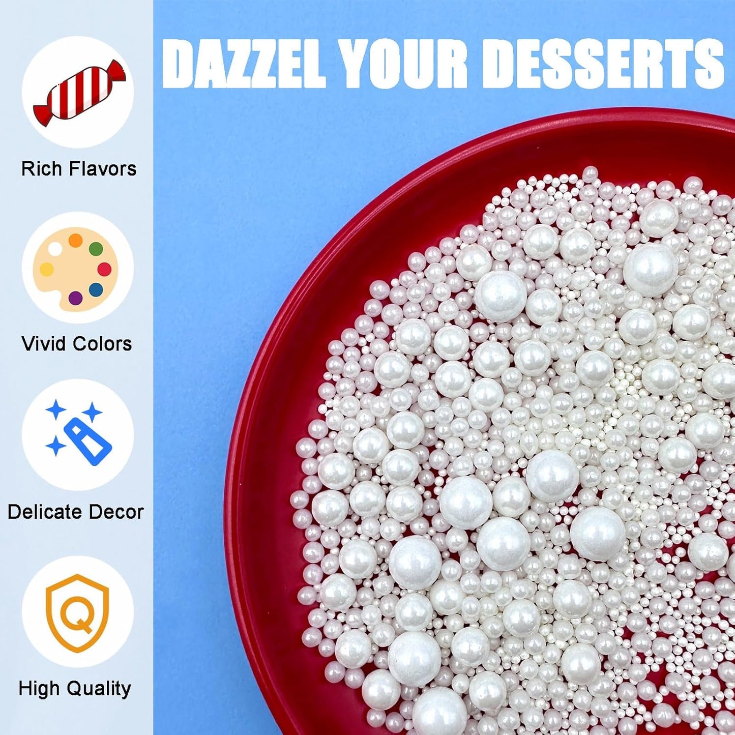 SUGAR BAY Gold Silver Black and White Pearl Sprinkles – Clean Neutral Topping for Intentional Home Bakers and Simple Dessert Finishing