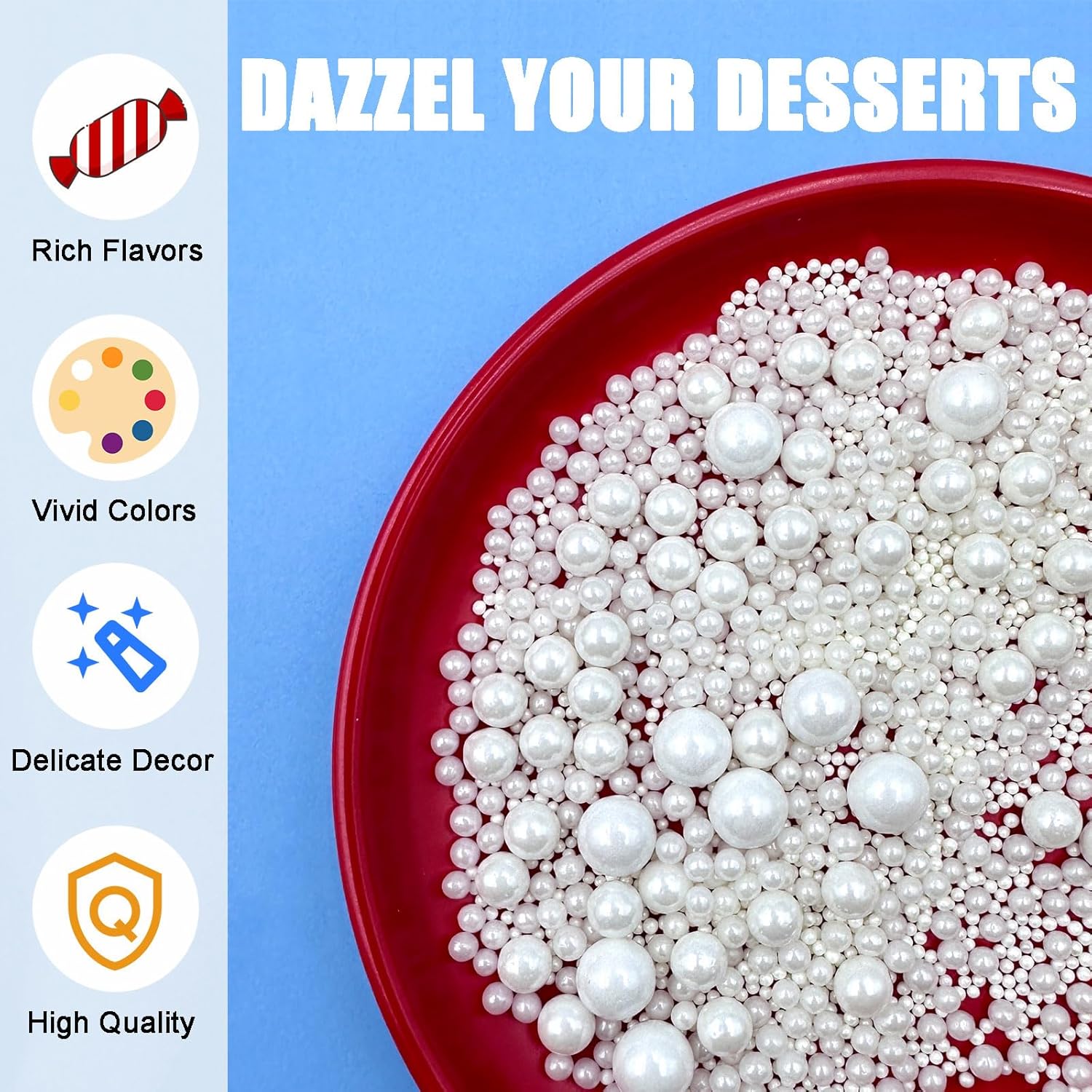 SUGAR BAY Gold Silver Black and White Pearl Sprinkles – Clean Neutral Topping for Intentional Home Bakers and Simple Dessert Finishing