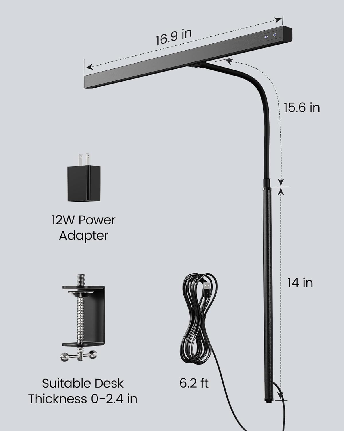 SUPERDANNY LED Desk Lamp – Home Office Task Light for 8-Hour Computer Workdays, Stepless Dimming Monitor Light
