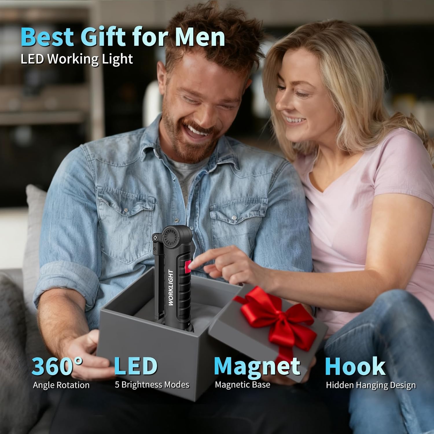 Suranew Rechargeable LED Work Light – 2-Pack Holiday Gift Set for Men, Mechanics, and Dads Who Tinker