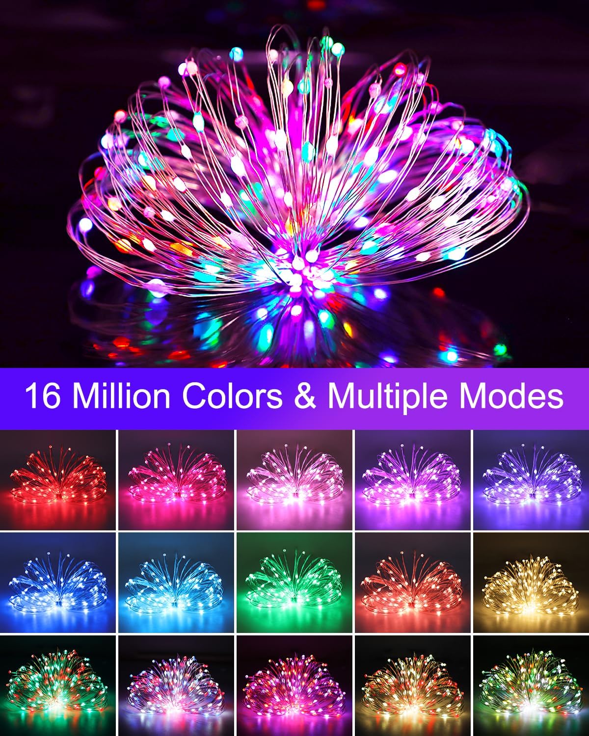 Surplife Smart Fairy Lights 33Ft Color Changing String Lights – Bedroom Aesthetic & Living Room Mood Decor with App and Remote