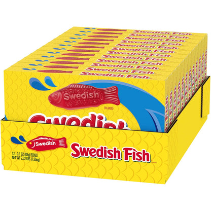 SWEDISH FISH Soft & Chewy Candy Self Care Snack Stash, 12 Pack 3.1 oz Boxes for Mindful Indulgence