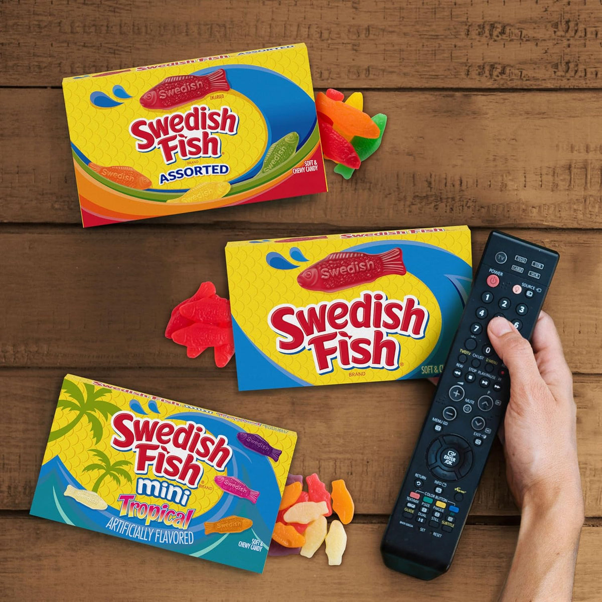SWEDISH FISH Soft & Chewy Candy Self Care Snack Stash, 12 Pack 3.1 oz Boxes for Mindful Indulgence