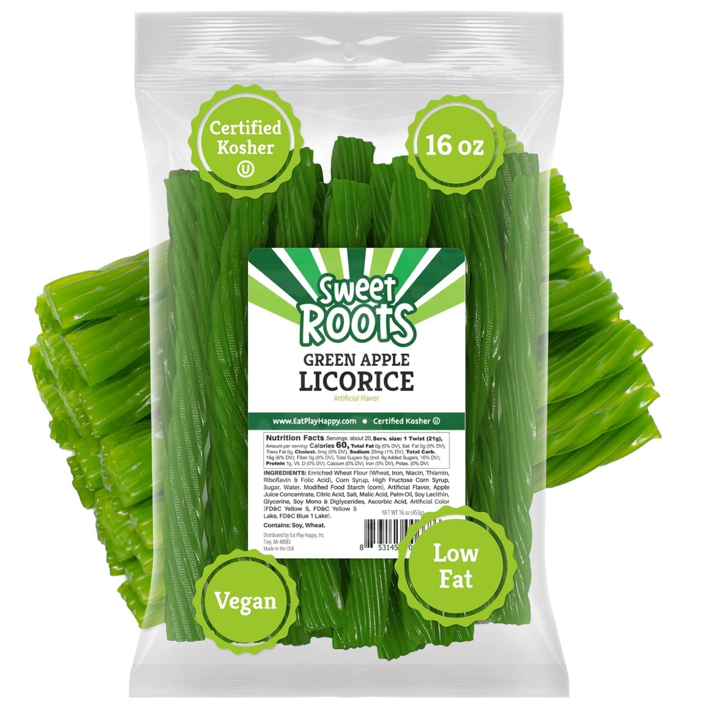 Sweet Roots Blue Raspberry Soft Licorice Ropes – 16 oz Fat-Free and Kosher Candy for Clean-Label Snack Drawers and Gym Bags