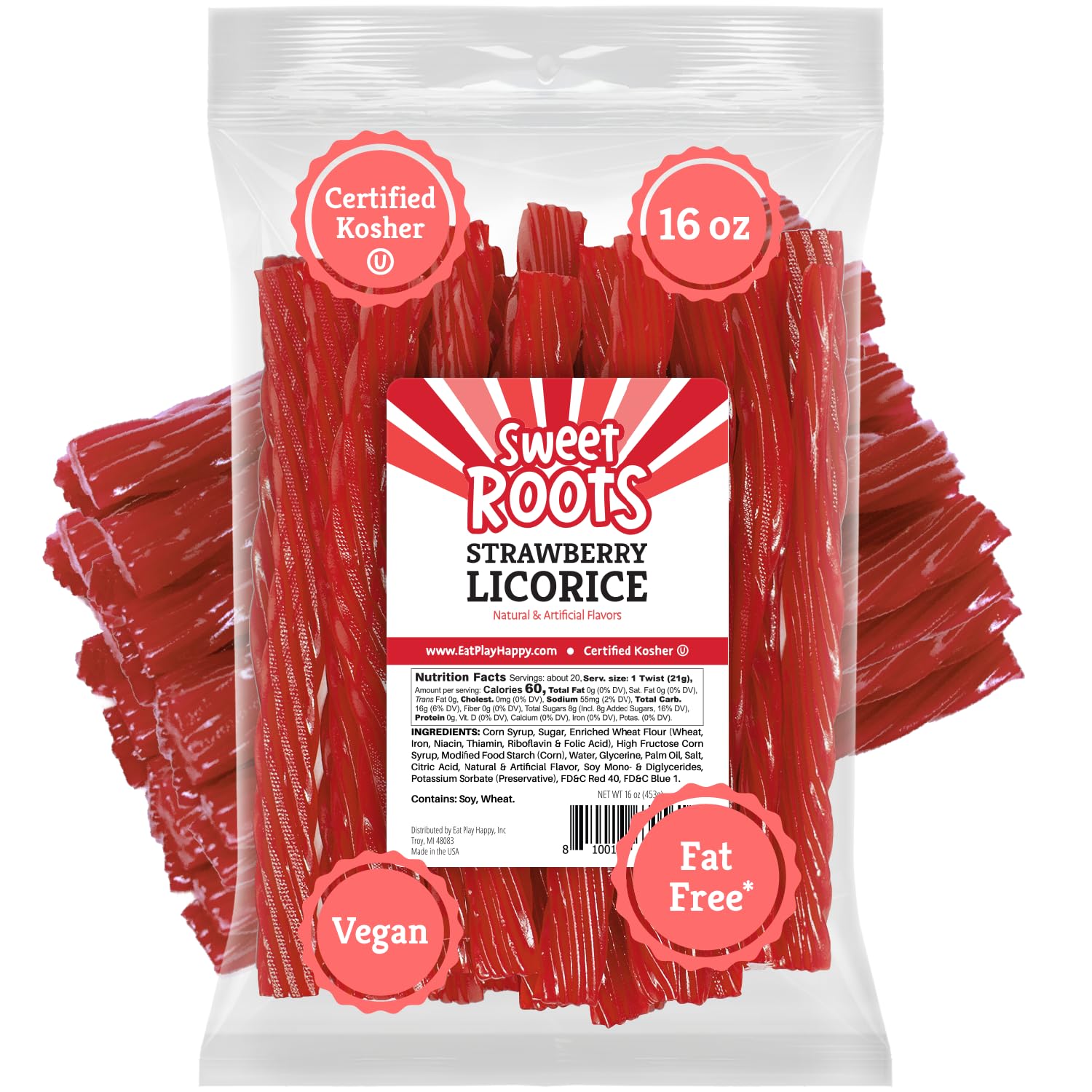 Sweet Roots Blue Raspberry Soft Licorice Ropes – 16 oz Fat-Free and Kosher Candy for Clean-Label Snack Drawers and Gym Bags