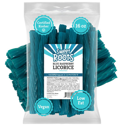 Sweet Roots Blue Raspberry Soft Licorice Ropes – 16 oz Fat-Free and Kosher Candy for Clean-Label Snack Drawers and Gym Bags