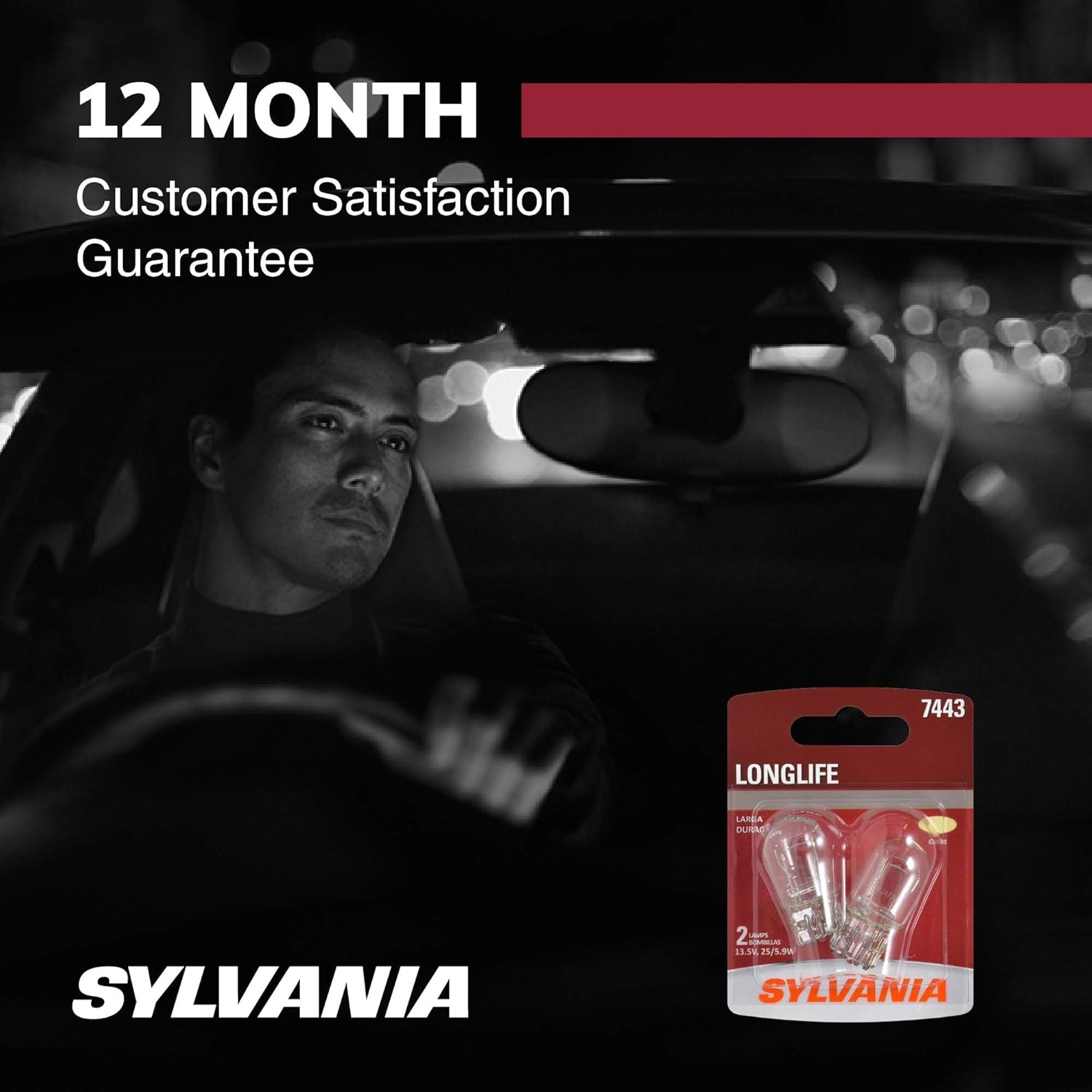 SYLVANIA 7443 Long Life Miniature Bulb for Reliable DRL and Back-Up Light Performance, Quick DIY Swap