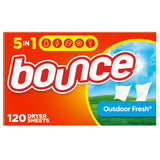 Bounce Outdoor Fresh Dryer Sheets for Camping and Travel Laundry, Portable Softening on the Go, 120 Count