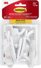 Command Medium Utility Hook Mega Pack – Damage-Free Wall Hooks for Cozy Living Room Decor and Styling