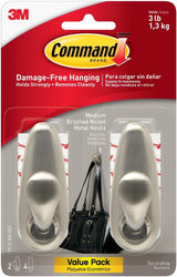 Command Brushed Nickel Metal Hooks – Cozy Living Room Wall Decor for Stockings and Garlands, Damage-Free Hanging, 5 lb Capacity