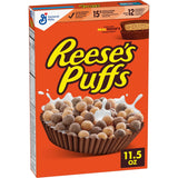 REESE'S PUFFS Cereal for Kids Lunch Boxes – Crunchy Peanut Butter Chocolate Snack with 12 Vitamins and Minerals