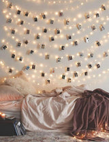 Aurora Glow 17Ft LED Fairy Lights with Clear Clips – Cozy Bedroom String Lights for Photo Wall Display