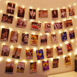 HXWEIYE 40ft Warm White Photo Clip Lights – Cozy Bedroom Decor with Polaroid Gallery Above the Bed