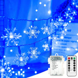 BrizLabs White Snowflake LED String Lights – Cozy Bedroom Decor, Battery Operated 16ft String with Remote