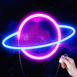 Lumoonosity Saturn Neon Sign - Planet LED Light Birthday Gift for Her, Aesthetic Wall Decor for Bedroom and Gaming Room, USB Powered with On/Off Switch