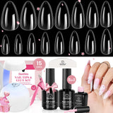 Beetles Gel Nail Kit Etch-X – Clean Aesthetic Nail Station, Neutral Almond Tips with Half-Matte Finish
