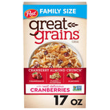 Great Grains Cranberry Almond Crunch – High-Fiber Digestion-Friendly Cereal for Wellness-Focused Adults, Non-GMO 17 oz