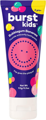 BURST Bubblegum Bonanza Children's Toothpaste with Fluoride – Sugar-Free Bubblegum Flavor for Picky Brushers, Safe Toddler Toothpaste for Bedtime and Morning Routines, 4oz