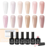 Beetles Rubber Base Gel Nail Polish – 6-Color HEMA-Free Neutral Set for DIY Home Manicures, Pedicures, and Nail Repair