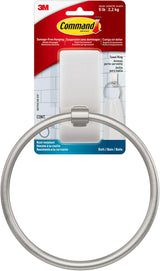 Command Hand Towel Ring Satin Nickel – Spa-Style Bathroom Decor with Damage-Free Water Resistant Strips, Holds 5 lbs