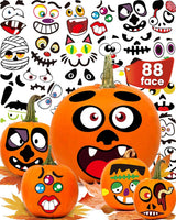 Greingways Halloween Pumpkin Stickers, 88-Face Decorating Kit as a Thoughtful Halloween Gift for Kids, Nieces, Nephews, and Grandchildren