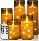 Homemory Star String Fairy Light Candles – Cozy Living Room Centerpiece, Set of 5 Ivory Flameless LED Pillar Candles
