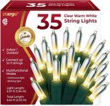 Brightown Clear Warm White Christmas Tree Lights - 35 Count Incandescent Mini Bulbs for Cozy Living Room Decor and Holiday Ambiance, 6.6 ft Green Wire