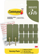 Command Mixed Hooks Pack, Sage Holiday Hooks for Christmas Mantel Styling and Seasonal Wall Decor