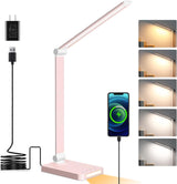 LumeRay LED Desk Lamp with USB Ports – Foldable Home Office Task Light with 5 Color Modes and Night Light for Remote Work and Study