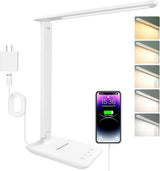 White crown LED Desk Lamp with USB Port – Focused Home Office Task Lighting for Remote Work and Study