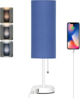 Minimalist Bedside Lamp with Pull Chain, 3 Color Temperature Nightstand Light with AC Outlet for Small Spaces