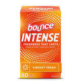 Bounce Intense Dryer Sheets, Vibrant Fresh Scent, 60 Count, Yoga Room Aromatherapy Laundry Freshener